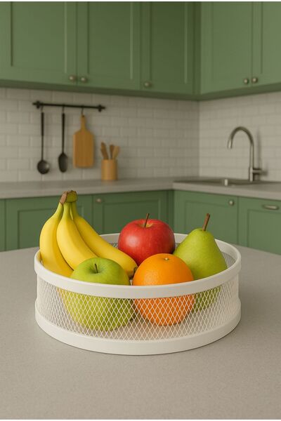 VENON Μεταλλικό καλάθι Elis 30 cm x 11 cm Μεταλλική θήκη για φρούτα Λευκή θήκη για κρεμμύδια Οργανωτής κουζίνας Τραπέζι κουζίνας