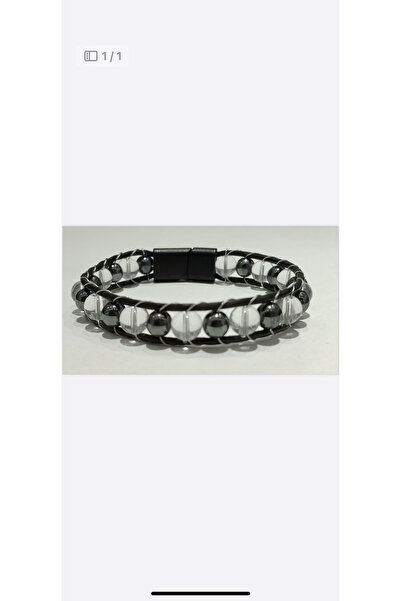 ATKGİYİM Bracelet Men's Black Leather Braided Detailed Steel Bracelet