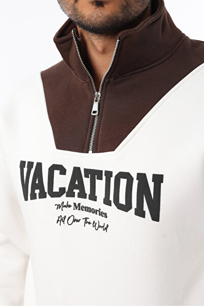 Rodrigo Φούτερ Unisex Half Oversize από βαμβακερό μαλακό φλις με φερμουάρ και στάμπα με όρθιο γιακά