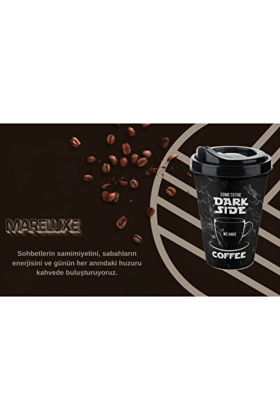Mareluxe Siyah Tasarımlı Kapaklı Kahve Bardağı – Taşınabilir Bardak, Şık & Dayanıklı Take Away Kupa