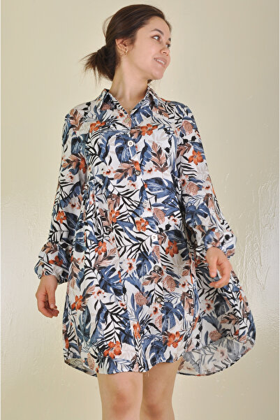 Genel Markalar Çiçek Desenli Düğmeli Tunik Elbise