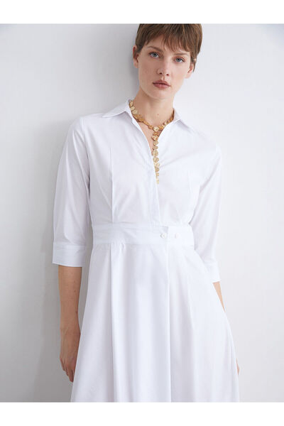 LC Waikiki Poplin Belden Oturtmalı Gömlek Elbise