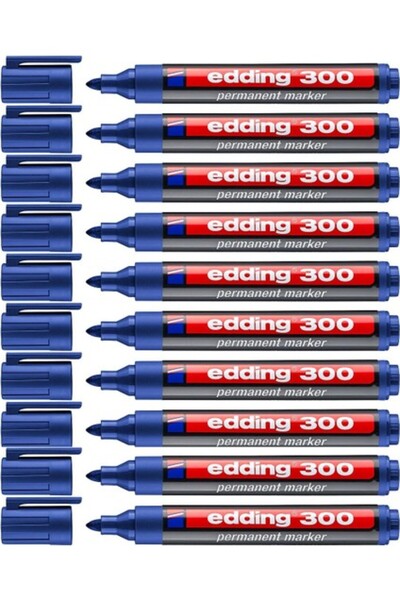 Edding قلم ماركر دائم ذو رأس دائري 300 لون أزرق 10 قطع