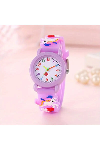 SERARES UNİCORN VE GÖKKUŞAĞI FİGÜRLÜ,MOR RENKLİ KIZ ÇOCUK KOL SAATİ