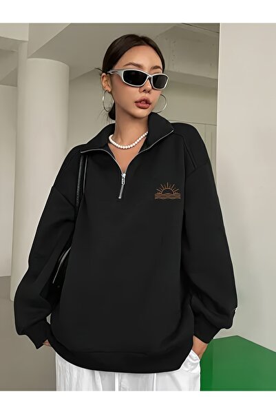 cc collection Hanorac de damă cu imprimeu Sunset și fermoar pe jumătate, cu g...