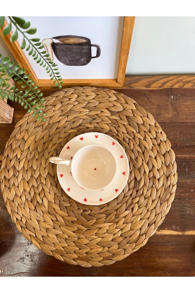 Elmas Romantic Red Heart Handmade Ceramic Cup and Saucer