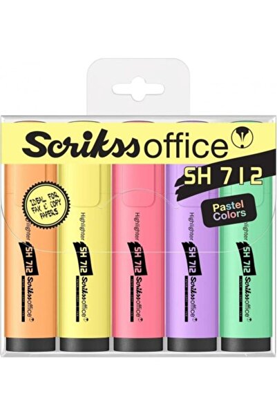 Scrikss Set of 5 Pastel Colored Highlighter Pens - Standard Size with White Cap