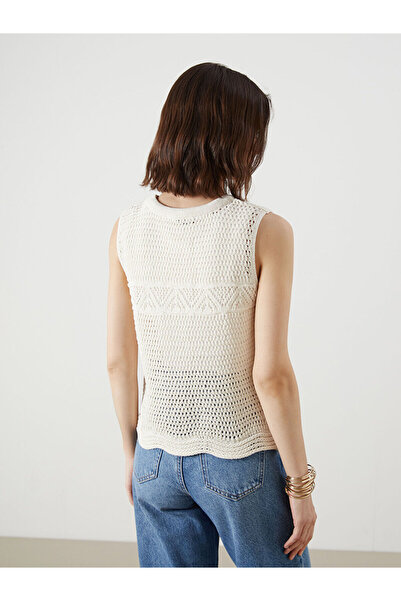 LC Waikiki Ecru Crew Neck Openwork Women's Knitwear Undershirt