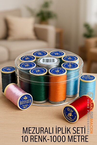 Transformacion Dikiş İpliği Seti - 10 Renk 1000 Mt Kutulu Mezuralı Dikiş Seti...