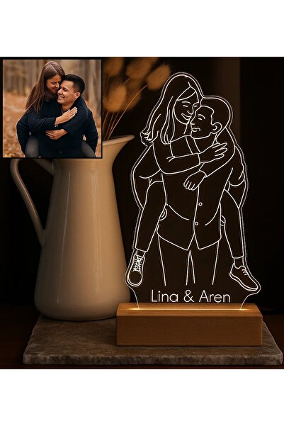 Bk Gift Kişiye Özel İsimli Line Art Tasarımlı Dekoratif Led Lamba, Gece Lamba...