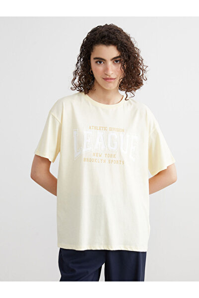 LC Waikiki Yellow Crew Neck Brooklyn Printed Women's T-Shirt