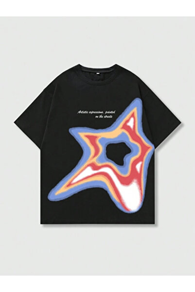 MAYDAY CULTURE Tricou cu imprimeu grafic, negru, unisex, oversize