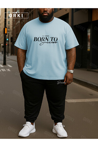 EFFRENATU Born to Succeed Printed Oversized Light Blue T-Shirt & Black Pants ...