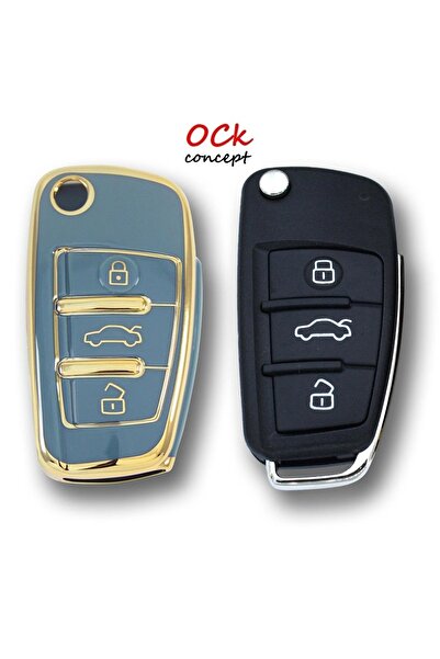 ock concept حافظة مفاتيح سيارة أودي سوستالا 3 أزرار رمادية اللون، سلسلة مفاتي...