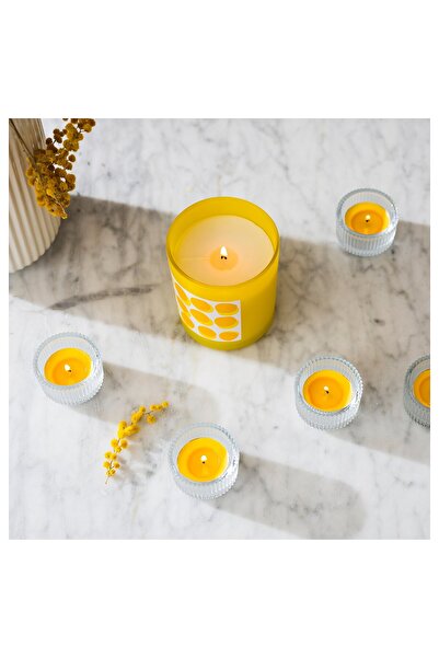 IKEA SVARTOXBÄR Scented candle in glass, Mimosa/yellow, 45 hr