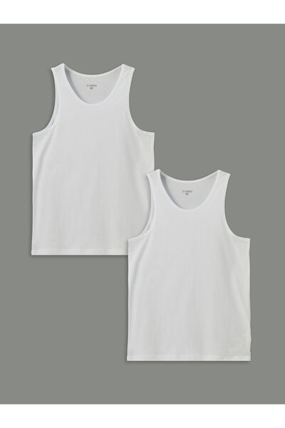 LC Waikiki White U-Neck Combed Cotton Men's Undershirt Set of 2