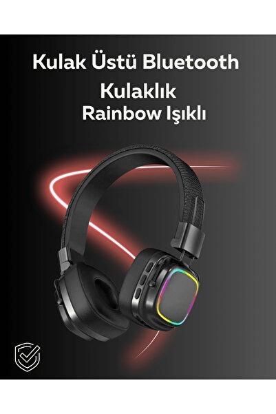 Kanonik Education سماعة رأس بلوتوث 5.3 فوق الأذن قابلة للطي مع ضوء RGB