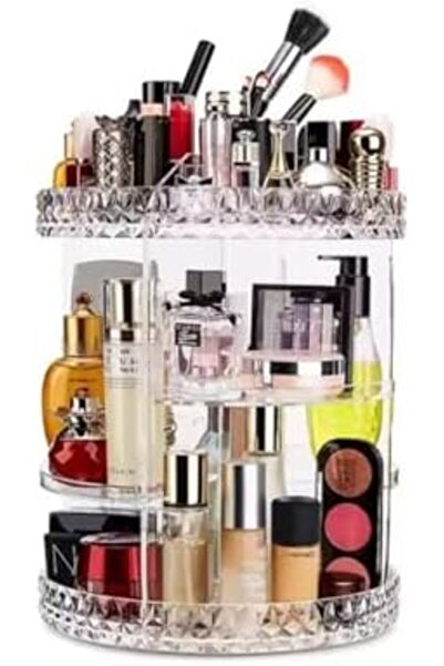 Generic 360° Spinning Makeup Organizer – Clear Acrylic Beauty Storage with Adjustable Shelves