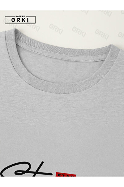 EFFRENATU Stay Strong Printed Oversized Gray T-Shirt & Black Pants Tracksuit Set