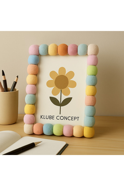 klubeconcept Decorative Photo Frame with Pompom Desktop Standing Can Be Hanged on the Wall 10X15