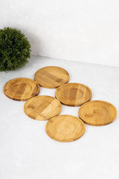DNS HOME Set of 6 Modern Round Bamboo Coasters Tea Plate Coasters Cup Coasters