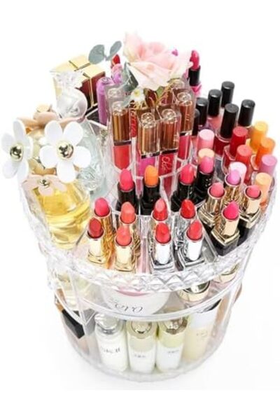 Generic 360° Spinning Makeup Organizer – Clear Acrylic Beauty Storage with Adjustable Shelves