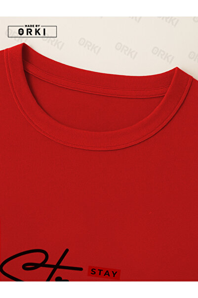 EFFRENATU Stay Strong Printed Plus Size Red T-Shirt & Black Pants Tracksuit Set