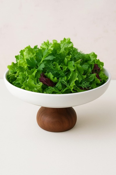 silvia home decor Porselen Sunumluk Ahşap Ayaklı Sunumluk Meyvelik Salata Kasesi Sunum Tabağı