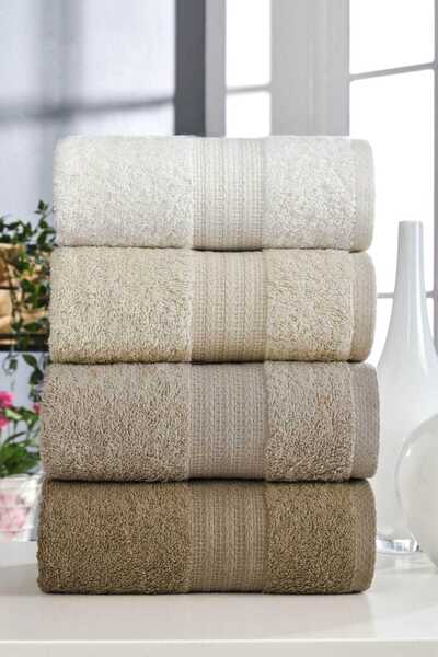 merland benvecocuk Set of 4 Hand Face Towels 100% Cotton Rainbow 50X85 cm Brown