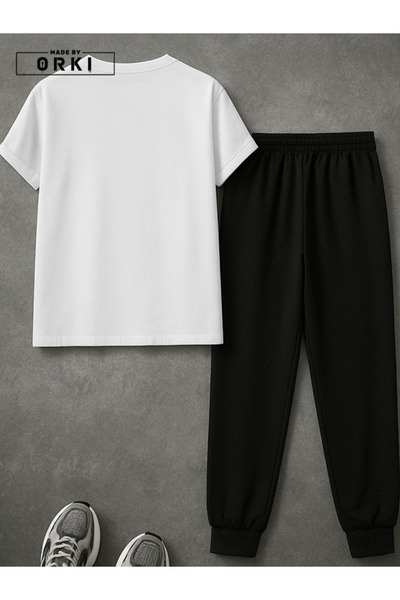 EFFRENATU Positive Thick Printed Plus Size White T-Shirt & Black Pants Tracksuit Set