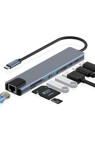 Generic USB C Hub, 8 in 1 Type C Hub Multiport Adapter with 4K HDMI, PD Power Delivery, USB-C, Ethernet, 2 U
