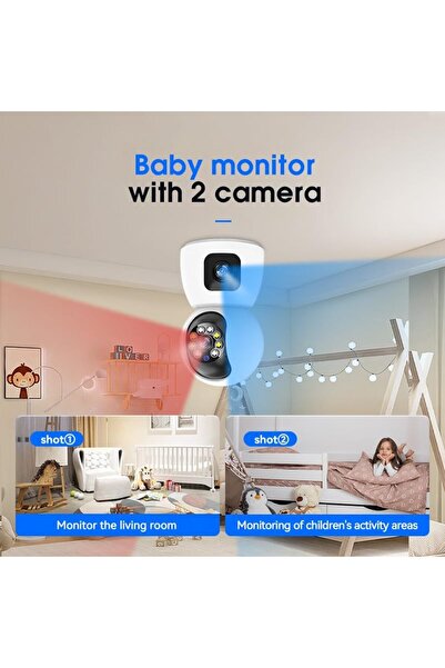 Generic Camera 4MP Dual Lens Indoor Security Camera, 360° WiFi Smart Cam with Motion Tracking, Dual Screen,