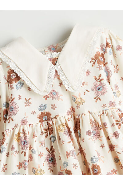LC Waikiki Ecru Baby Collar Floral Girl's Dress