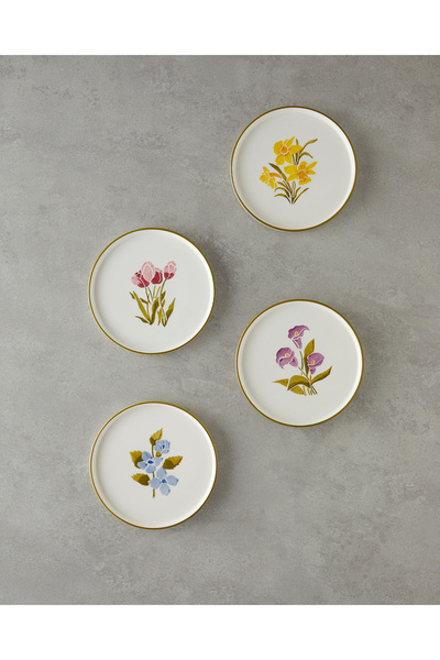 English Home Begonia Ceramic 4-Piece Cake Plate 16 cm Colorful