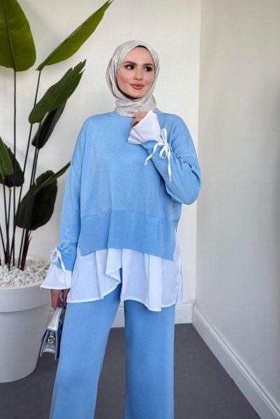 MERVEN AKYÜZ Senna Gömlekli Triko Takım Bebe Mavisi
