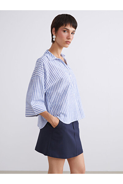 LC Waikiki Lcw Vision Blue Striped Oversize Women's Shirt