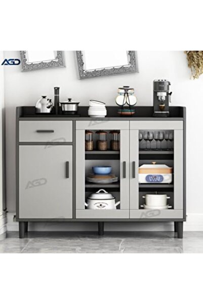 AGD Side Kitchen Storage Cabinet, Modern Coffee Corner for Dining Room, Living Room, and Office, Gray, G