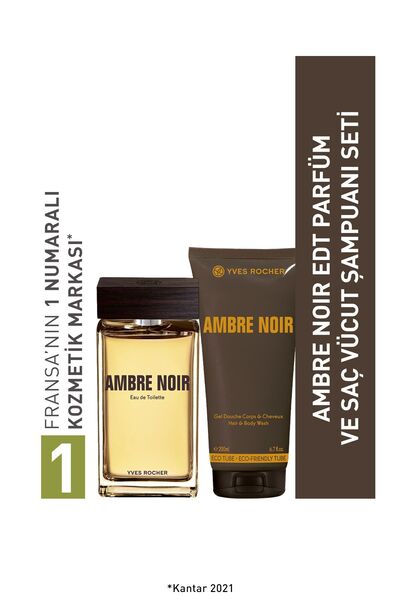 Yves Rocher Erkeklere Özel Ambre Noir EDT Parfüm ve Saç Vücut Şampuanı 2 li Set