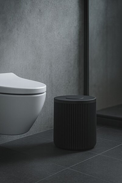 Sas Haus Lines Serisi Siyah Akrilik Çöp Kovası – Silindir, 5 Litre, 25cm, Kolay Temizlenir - 3372