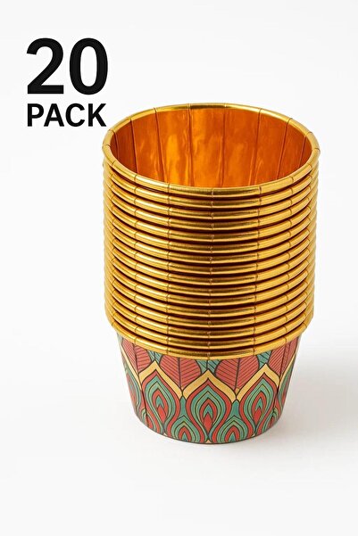 Busstier قالب كيك مافن للاستعمال مرة واحدة، 20 قطعة، منقوش باللون الذهبي، مقا...