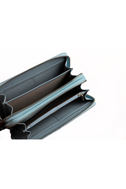 Home Hakiki Deri Büyük Boy Fermuarlı Bozuk Para Bölmeli Bileklik Askılı Kadın Cüzdan Tozluğu Ile Birlikte