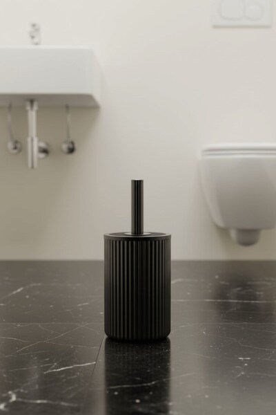 Sas Haus Lines Series Black Acrylic Toilet Brush – with Cylinder Stand, 34cm, Easy to Clean - 3371