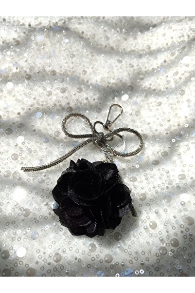 lemidor Accesoriu pentru geantă pentru breloc cu breloc cu dungi cu flori negre