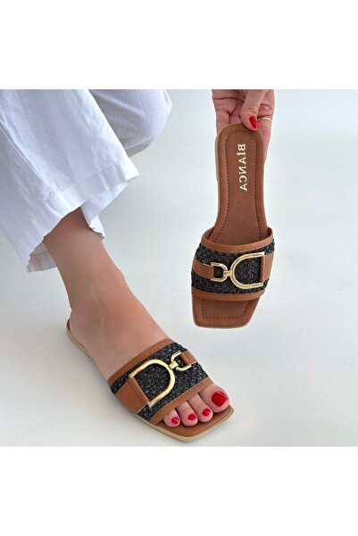 Cream Black Skin Slippers