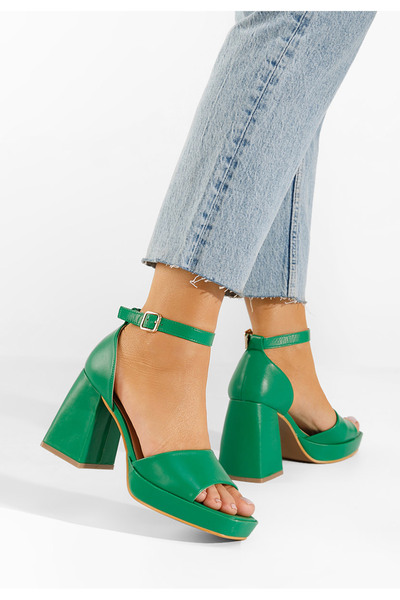 B T Shoes Sandale cu toc gros Alexaria verzi