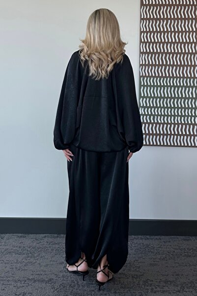 Laluvia Black Bomber Satin Jacket - 9584