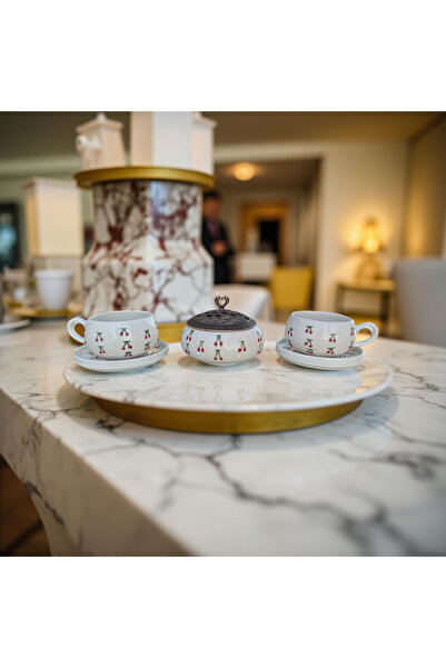 İlbay Çini Takı Beybi Cherry Mug and Poyraz Sugar Bowl with Bear Saucer