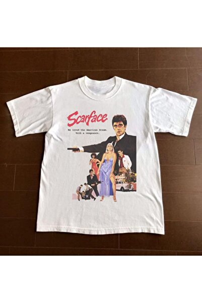 StartMore Beyaz SCARFACE BEYAZ OVERSIZE UNISEX DTF BASKILI MAYDAY CULTURE