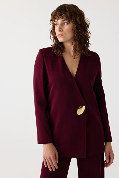 Dizayn Ella Gold aksesuarlı kruvaze kapama ceket takım EL-2704