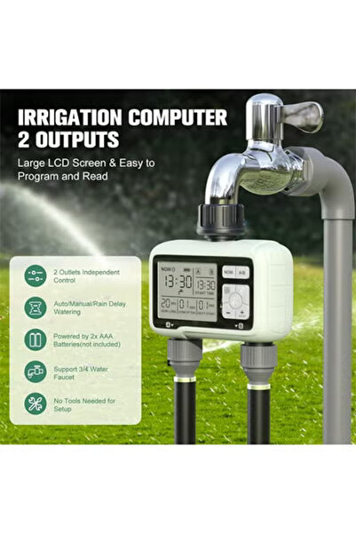 Taimi Digital Water Timer Programmable Sprinkler with Rain Delay Large LCD Display - 1 to 2 Point
